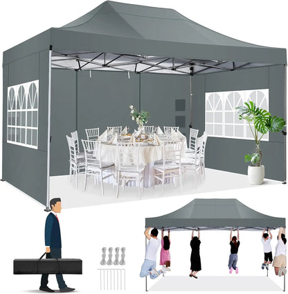 10x15 Pop up Canopy Tent Heavy Duty Gazebo with 4 Sidewalls,UPF 50+ All Weather Waterproof Commercial Outdoor Wedding Party Tent