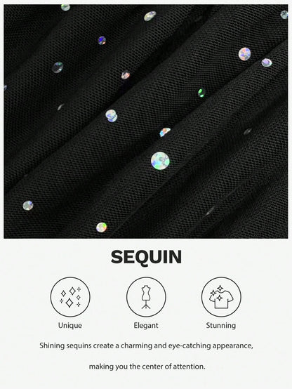 Plus-size Women's Rhinestone Shimmering See-through Bodysuit, Backless Lace Halter Mesh Sexy Bodysuit, Can Be Worn as an Outer G
