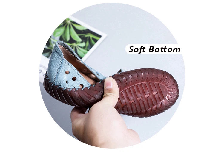 Genuine Leather Ballet Flats Shoes Women Vintage Luxury High Quality Loafers Women's Moccasins Casual Elegant Ladies Wide Shoes
