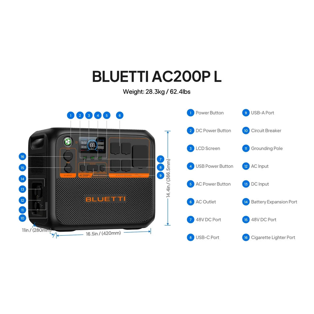 BLUETTI AC200PL Portable Power Station | 2400W 2304Wh Solar Generator  for Home Outdoor Backup Power Supply