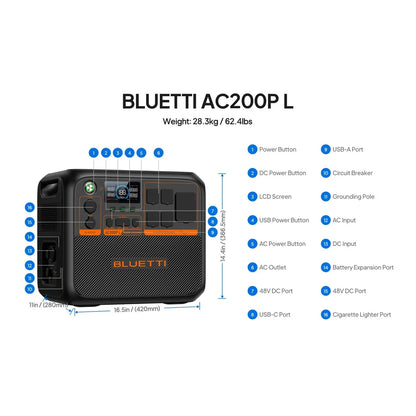 BLUETTI AC200PL Portable Power Station | 2400W 2304Wh Solar Generator  for Home Outdoor Backup Power Supply