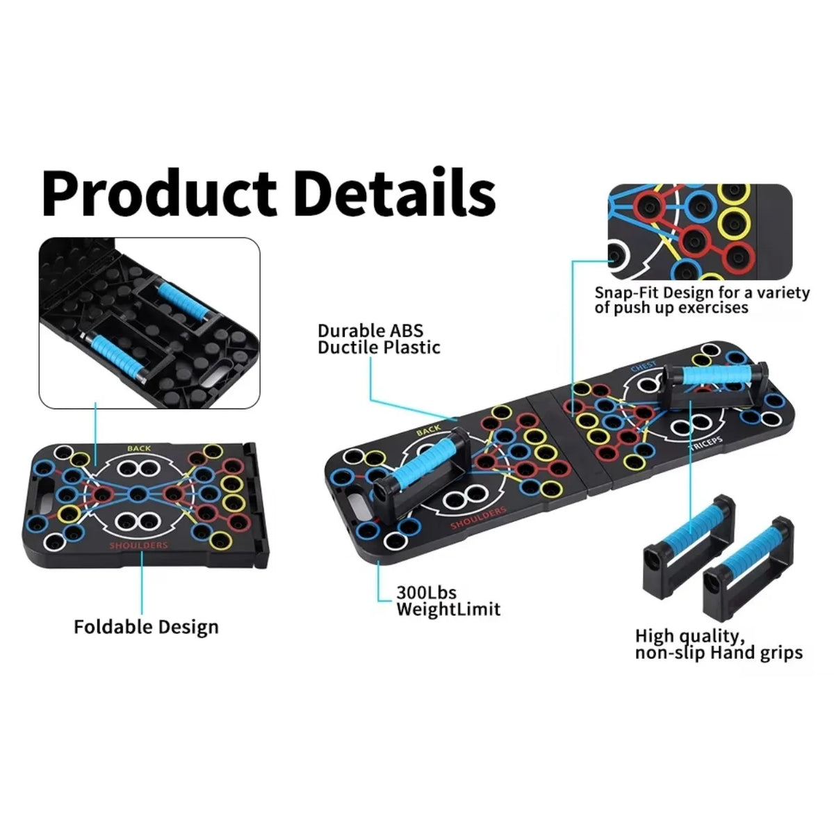 Portable Foldable Push Up Board Set with Handles, Multifunctional Home Gym Fitness Equipment for Chest, Arms, Back & Core Training