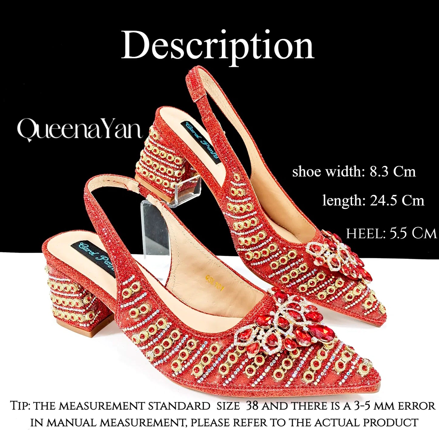 QUEENA Yan  Dazzling Dreams: Full Rhinestone High Heels and Coordinated Bag for Timeless Style