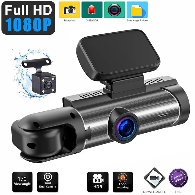 ZNLYRION Driving Recorder M8-32GB Full HD 1080P Car Dashcam Front+Interior Rear Camera 130° Wide Angle Night Vision G-Sensor Parking Monitor Car Driving Recorder