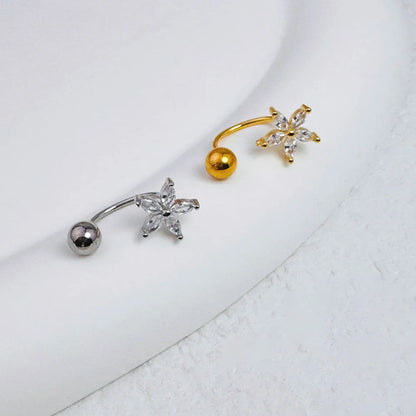 1Pc Zircon Flower-Shaped Nose Ring,14K Gold Plated Stainless Steel Piercing Jewelry for Women Daily Wear Body Piercing Accessory