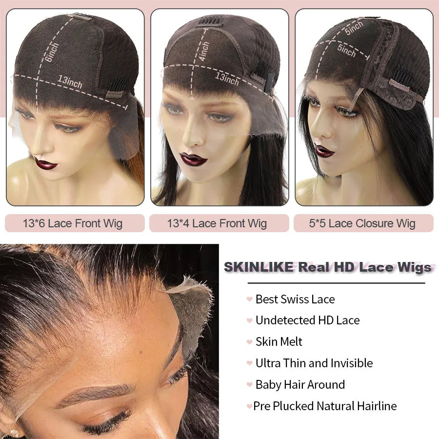 32in Skinlike Real 13x6 HD Lace Front Human Hair Wigs Body Wave HD Transparent 5x5 HD Lace Closure Wigs For Women Pre Plucked