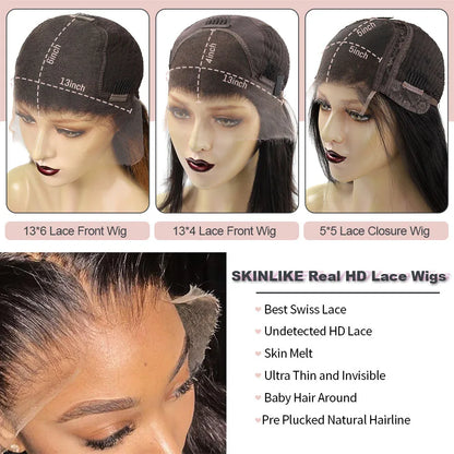 32in Skinlike Real 13x6 HD Lace Front Human Hair Wigs Body Wave HD Transparent 5x5 HD Lace Closure Wigs For Women Pre Plucked