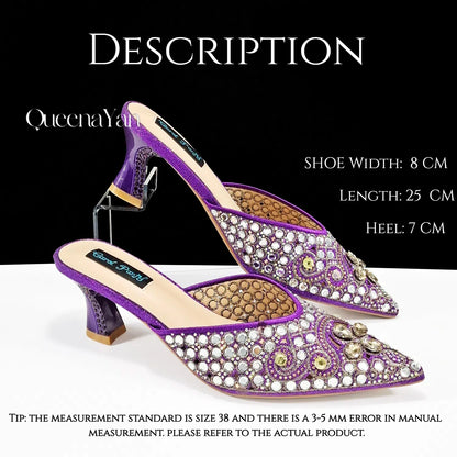 QUEENA YAN Luxury Pink Rhinestone Party Shoes and Clutch for Women- Elegant Crystal Heels with Matching Evening Bag