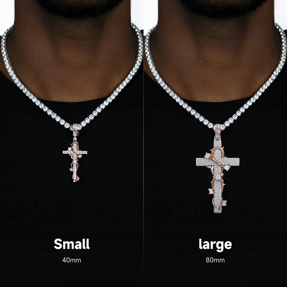 NUOYA Luxury Moissanite 925 Sterling Silver Pendant Necklace Thorn Wrapped Cross/Pray Pendant Pass Diamond Test Fine Gift