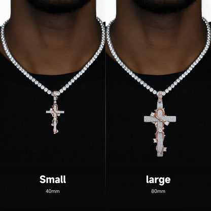 NUOYA Luxury Moissanite 925 Sterling Silver Pendant Necklace Thorn Wrapped Cross/Pray Pendant Pass Diamond Test Fine Gift