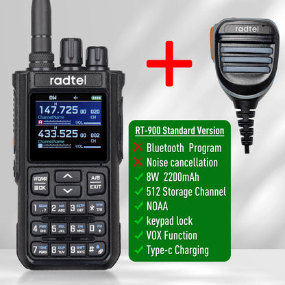 Radtel RT-900 8W Full Band Ham Radio Walkie Talkie 512CH Air Band Two Way Radio Station Aviation Noaa Police Marine River PTT