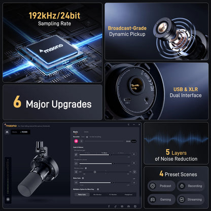 MAONO PD300X Dynamic Microphone XLR USB Podcast Microphone 192kHz/24bit Mic for Content Creation Home Audio Studio Recording