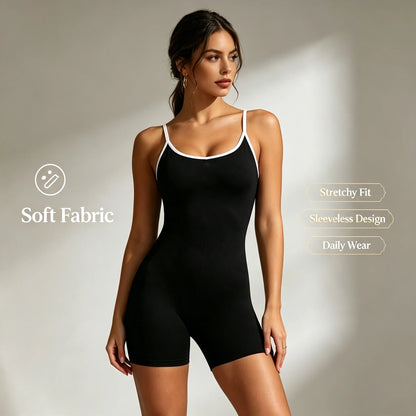Spring Summer Women Yoga Jumpsuit Gym Set Spaghetti Strap Leisure Workout Gym Shorts Padded Bra One-piece Fitness Bodysuits