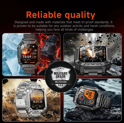 2026 New Military Grade 1400mAh Sports Smart Watch 10ATM Waterproof Flashlight Heart Rate Bluetooth Call Outdoor Smartwatch Men