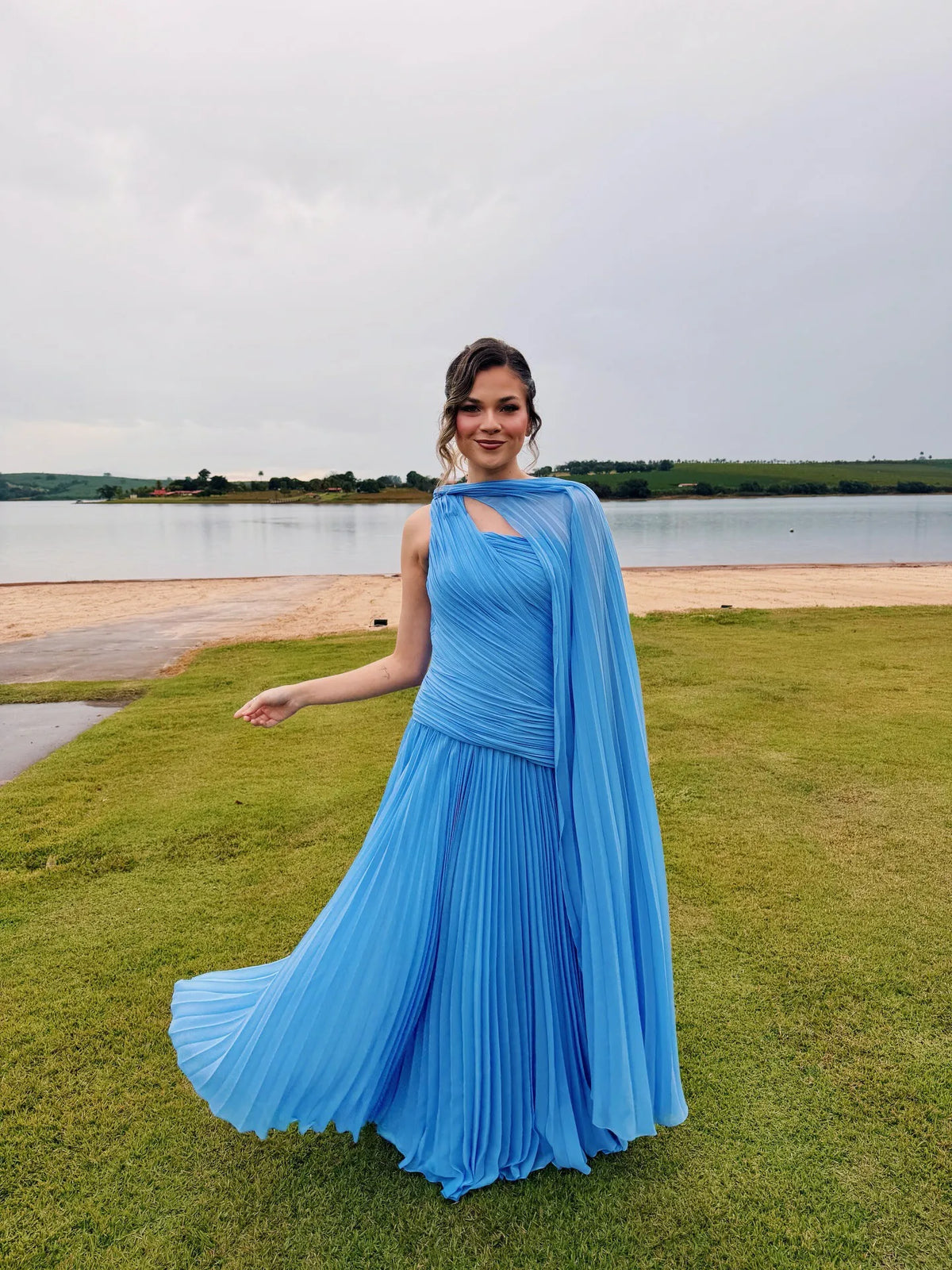 Galarity Customized Pleated Evening Dress One Shoulder Cape A Line Formal Prom Dress Bridesmaid Dress Elegant Party Dress