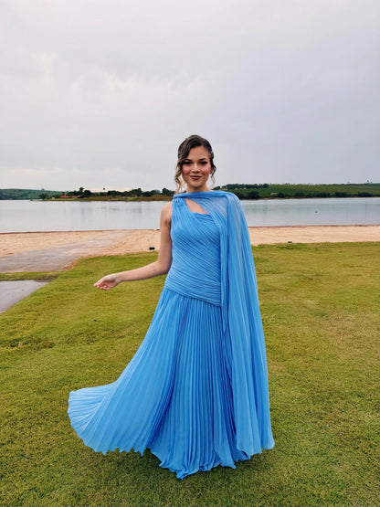 Galarity Customized Pleated Evening Dress One Shoulder Cape A Line Formal Prom Dress Bridesmaid Dress Elegant Party Dress