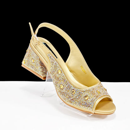 Queena Yan Square Heel Shoes! Hand-held Three-Dimensional Bag and Shoes Set From the Same Series/Open Toe Shoes and Evening Bag