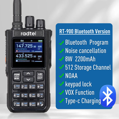 Radtel RT-900 8W Full Band Ham Radio Walkie Talkie 512CH Air Band Two Way Radio Station Aviation Noaa Police Marine River PTT