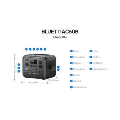 BLUETTI AC50B Portable Power Station | 700W 448Wh Solar Generator Lightweight for Outdoor Camping RV Travel Home Backup Emergenc