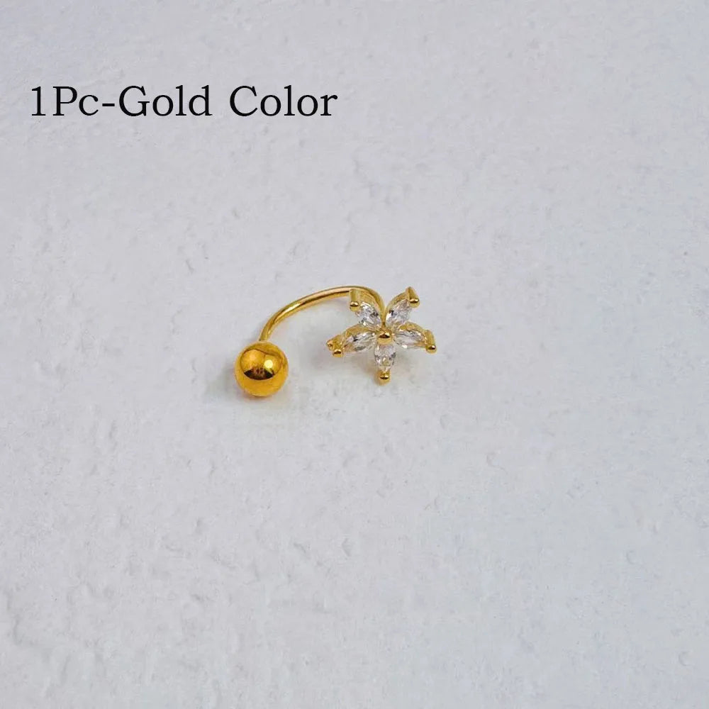 1Pc Zircon Flower-Shaped Nose Ring,14K Gold Plated Stainless Steel Piercing Jewelry for Women Daily Wear Body Piercing Accessory