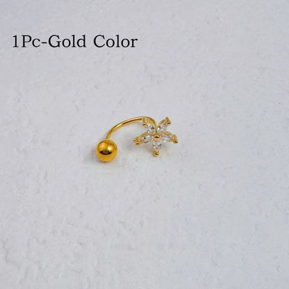 1Pc Zircon Flower-Shaped Nose Ring,14K Gold Plated Stainless Steel Piercing Jewelry for Women Daily Wear Body Piercing Accessory