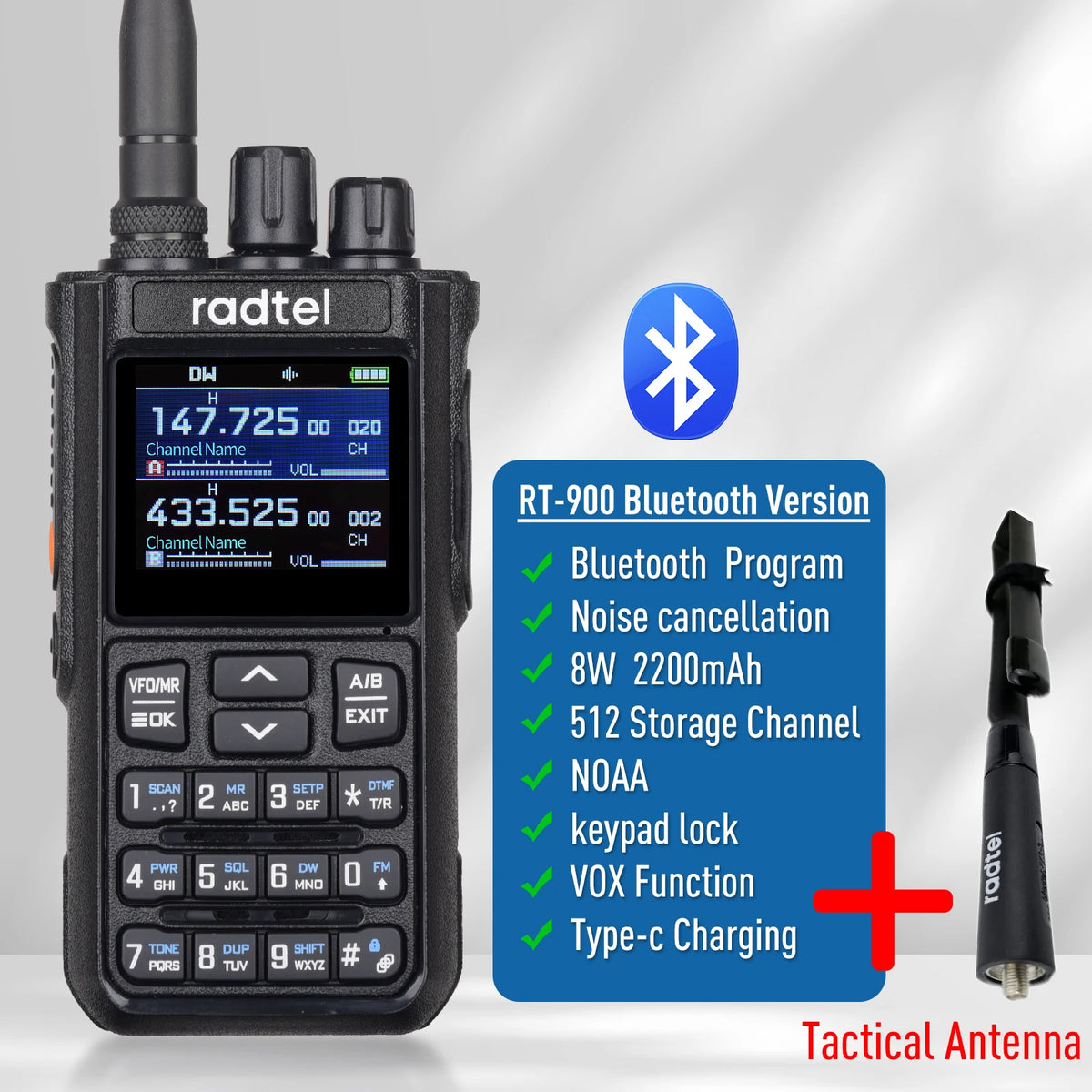 Radtel RT-900 8W Full Band Ham Radio Walkie Talkie 512CH Air Band Two Way Radio Station Aviation Noaa Police Marine River PTT