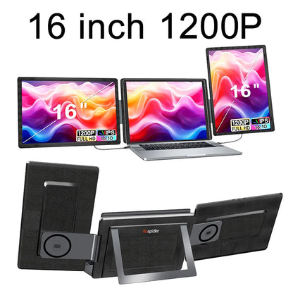 Rospider 16 Inch Portable Dual Screen Laptop Monitor Extender 1200P 2560P Rotatable Triple Display for Laptop MacBook Windows