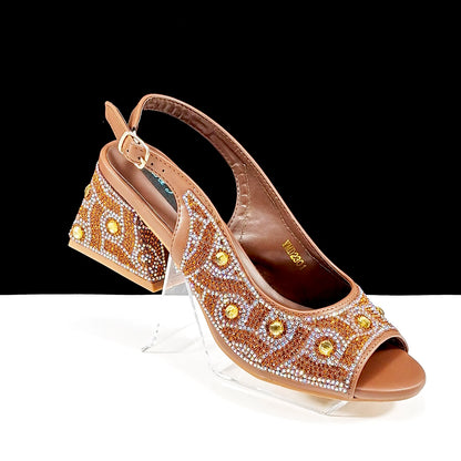 Queena Yan Square Heel Shoes! Hand-held Three-Dimensional Bag and Shoes Set From the Same Series/Open Toe Shoes and Evening Bag