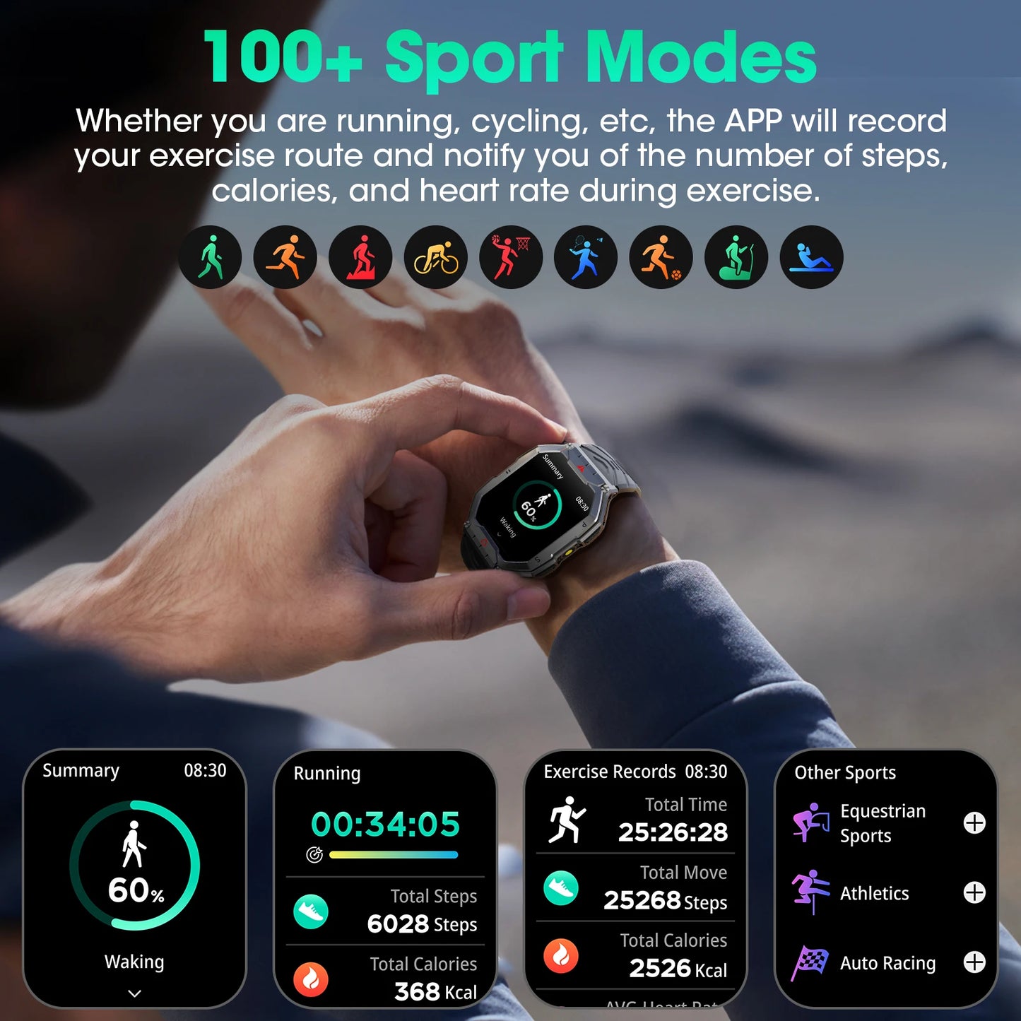 2026 Fashion 2.1 Inch AMOLED Smart Watch Men Bluetooth Call 107 Sports Mode GPS Trajectory Heart Rate Blood Pressure Oxygen Monitor 650mAh Long Standby Waterproof Fitness Tracker Smartwatch For Android IOS