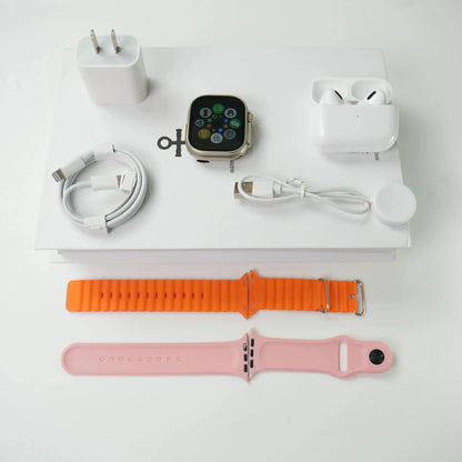 Ultra Smart Watch Bluetooth Headphones Bundle Fitness Tracker TWS Earphones With 20W Charging Adapter Sport Wearable Kit