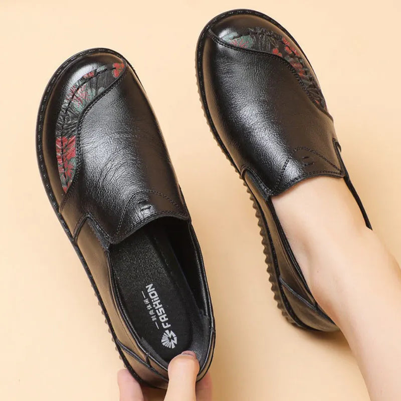 Genuine Leather Ballet Flats Shoes Women Vintage Luxury High Quality Loafers Women's Moccasins Casual Elegant Ladies Wide Shoes
