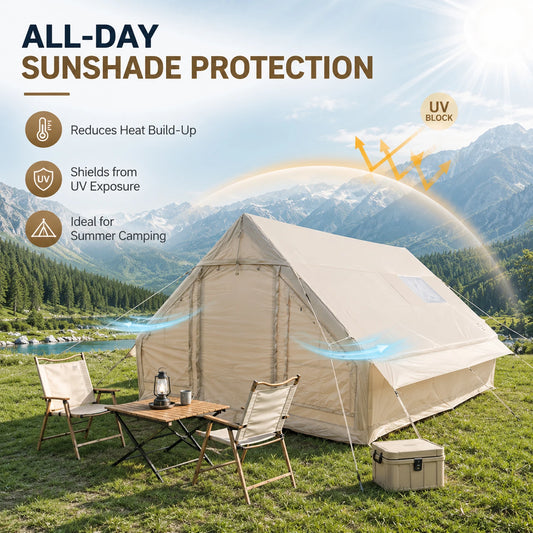 Large Luxury Inflatable Glamping Tent with Manual Hand Pump and Storage Bag, Easy Setup 4-Season Weatherproof Anti-Snow Family Air Tent for Outdoor Camping, Hiking, Backyard Parties and Wilderness Adventures