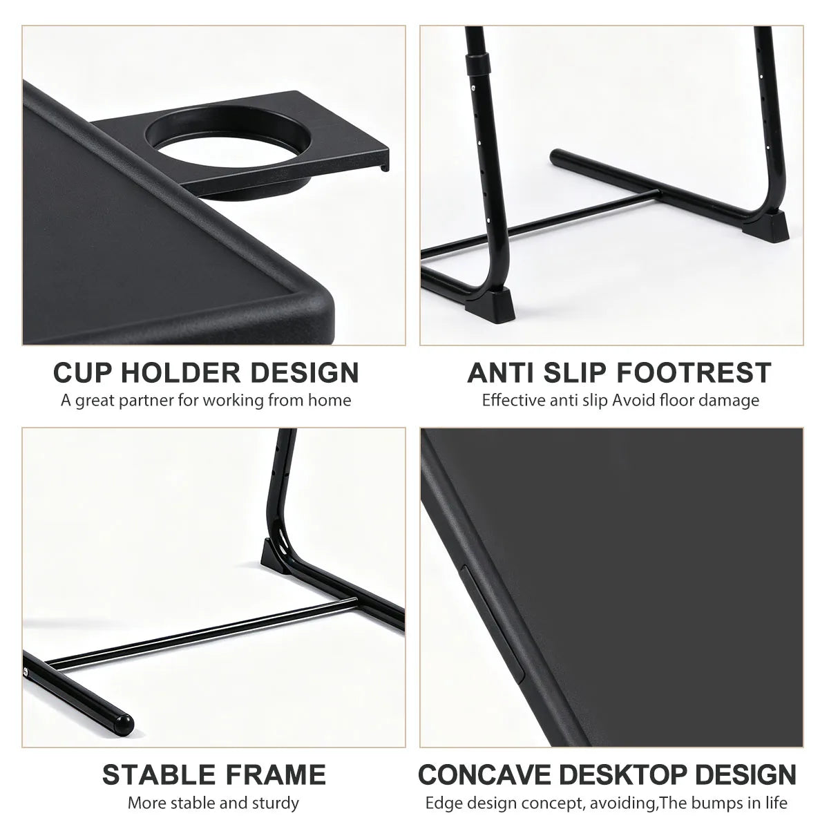 Adjustable Laptop Bed Table 6‑Level Height 3‑Angle Tilt Foldable Side Desk with Cup Holder Metal Frame Portable Reading Eating Table for Bed Sofa Wheelchair Home Office