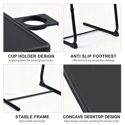 Adjustable Laptop Bed Table 6‑Level Height 3‑Angle Tilt Foldable Side Desk with Cup Holder Metal Frame Portable Reading Eating Table for Bed Sofa Wheelchair Home Office