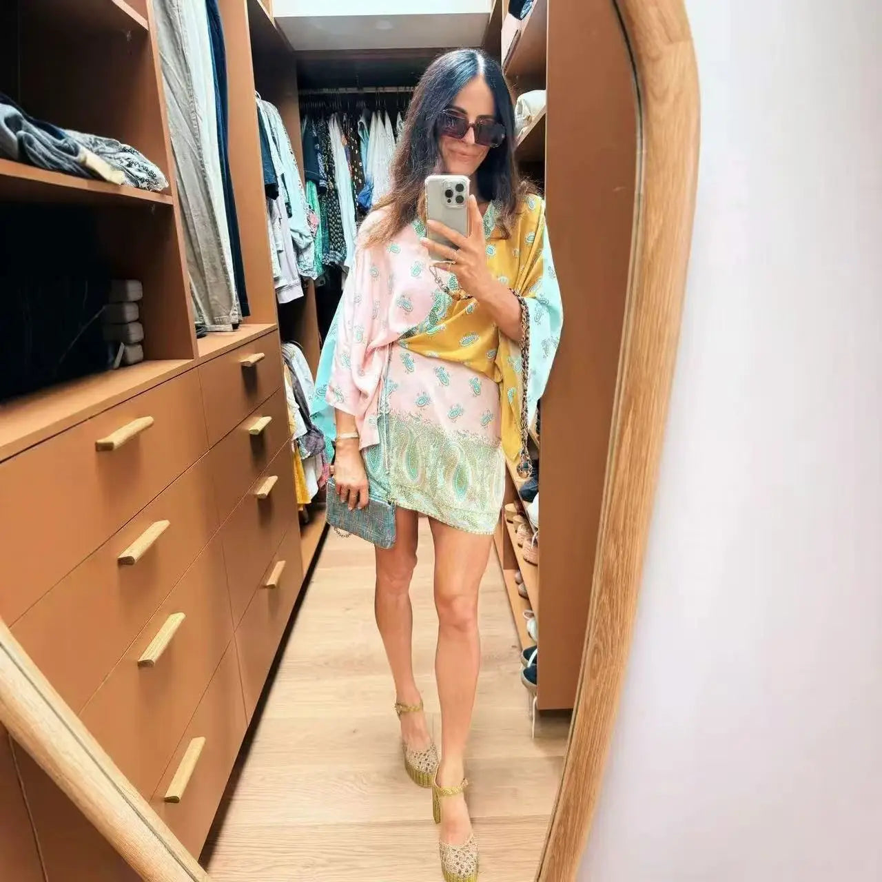 Women's Boho Paisley Color Block Romper Long Sleeve V Neck Tie Waist Beach Vacation Playsuit Shorts