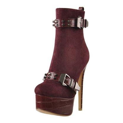 Onlymaker Women Lace-Up Ankle Boots Shoes 16cm High Thin Heel 4cm Platform Fashion Heels Boots Plus Size 35-46
