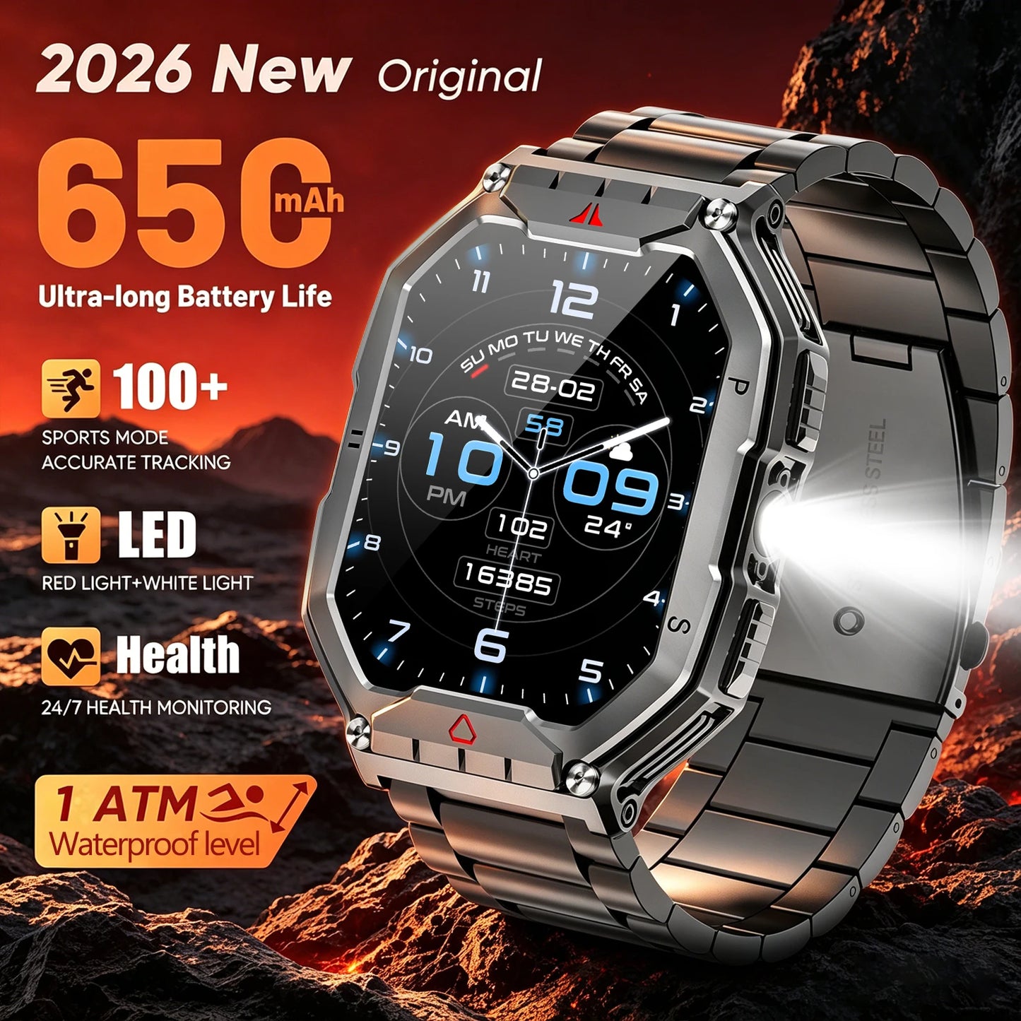 2026 Fashion 2.1 Inch AMOLED Smart Watch Men Bluetooth Call 107 Sports Mode GPS Trajectory Heart Rate Blood Pressure Oxygen Monitor 650mAh Long Standby Waterproof Fitness Tracker Smartwatch For Android IOS