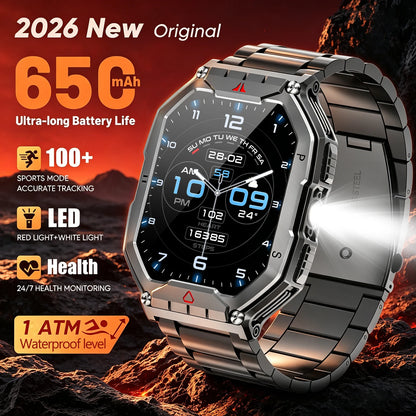 2026 Fashion 2.1 Inch AMOLED Smart Watch Men Bluetooth Call 107 Sports Mode GPS Trajectory Heart Rate Blood Pressure Oxygen Monitor 650mAh Long Standby Waterproof Fitness Tracker Smartwatch For Android IOS