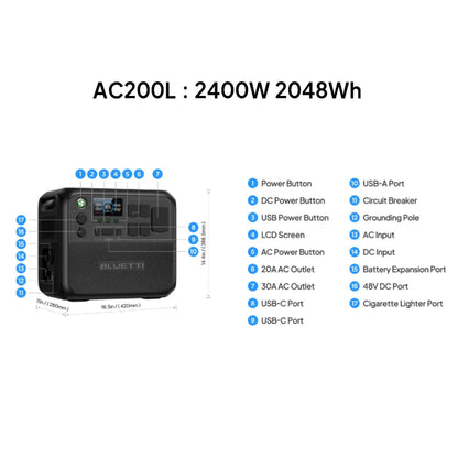 【RENEW 】BLUETTI AC200L 2048Wh 2400W Portable Power Station Solar Generator High-Capacity Reliable Energy for Home Outdoor
