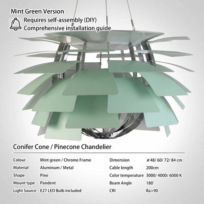 Mid-Century Danish Iconic Lights DIY Full Component Conifer Cone Chandelier Layered Petal Pendant Core Support Skeleton Leaves