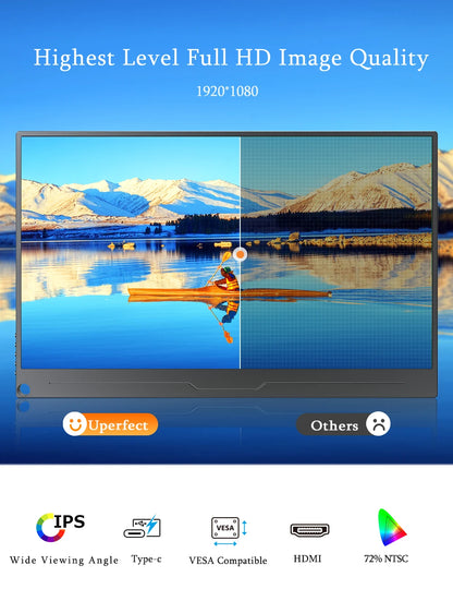 UPERFECT UBase FHD 1080P Portable Monitor 15.6 Inch IPS HDMI USB C Monitors For Laptop MAC Switch Xbox Phone PC Compatible Computer Display