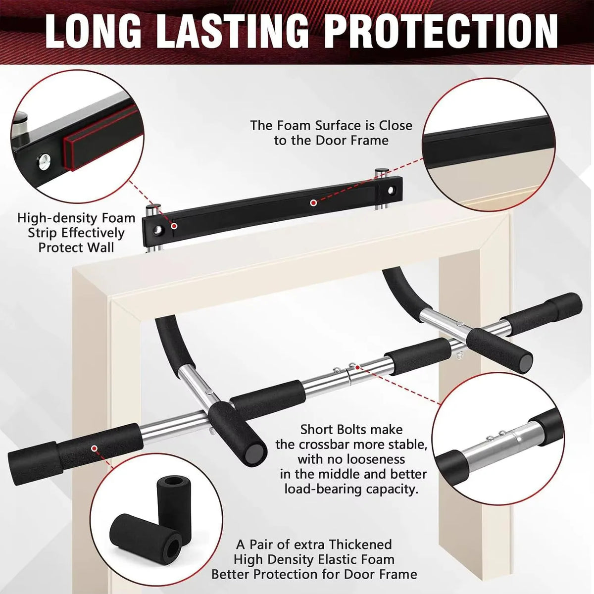 Adjustable Doorway Pull Up Bar, Multi-Grip Chin Up Bar for Home Gym Strength Training, Upper Body Workout Equipment