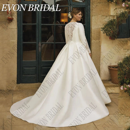 EVON BRIDAL Plus Size Vintage Wedding Dresses 2024 Bride Satin A-Line Bride Gown Vestidos De Novia V-Neck Applique Long Sleevs