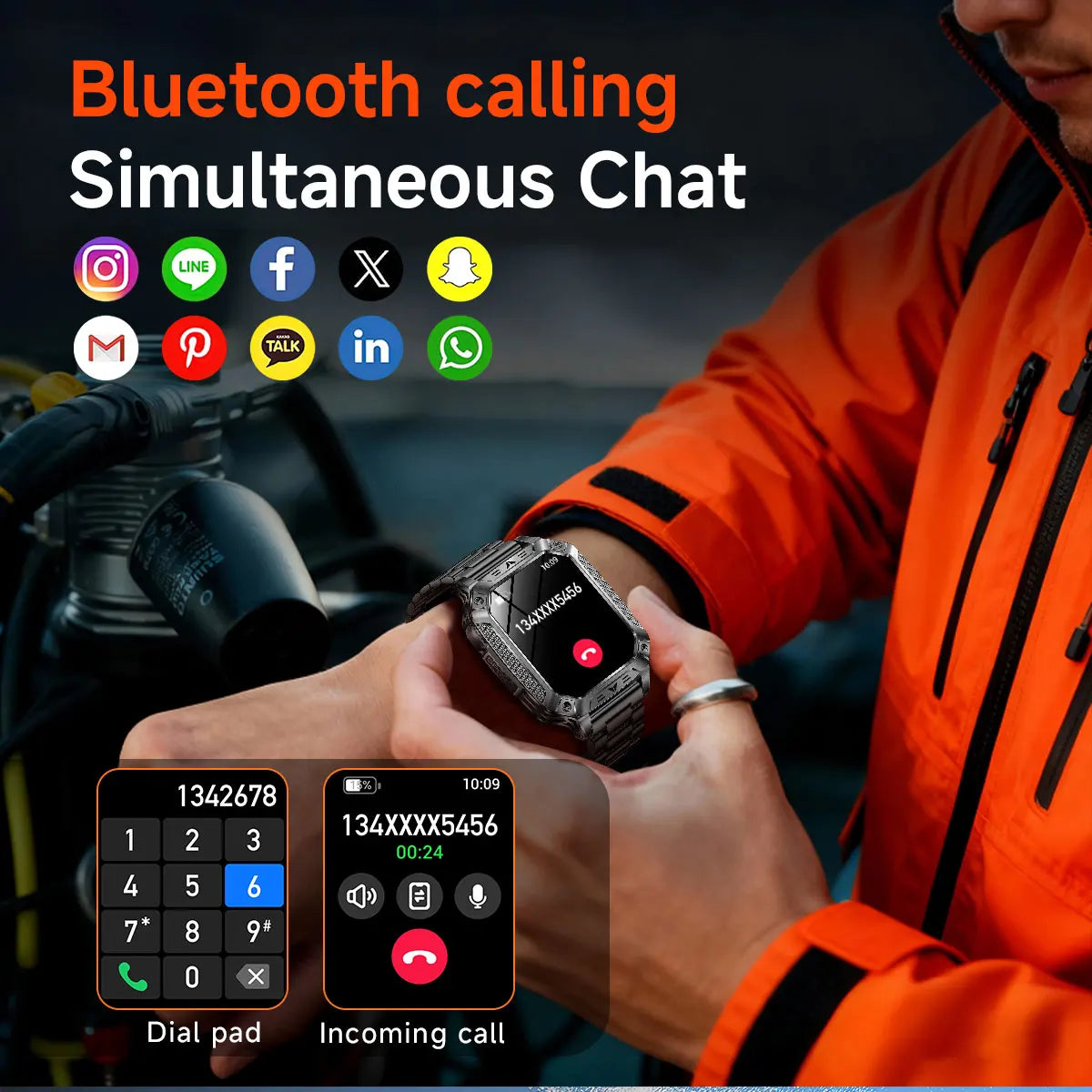 2026 New Military Grade 1400mAh Sports Smart Watch 10ATM Waterproof Flashlight Heart Rate Bluetooth Call Outdoor Smartwatch Men