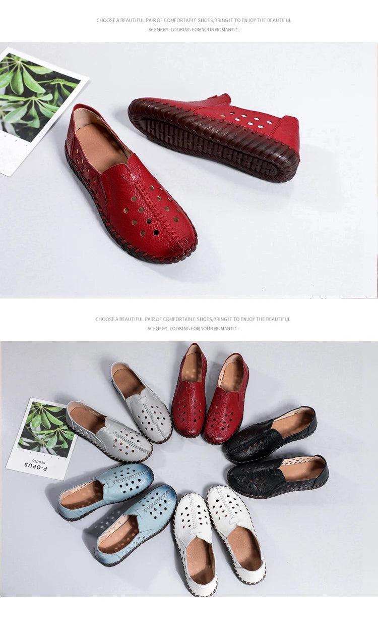 Genuine Leather Ballet Flats Shoes Women Vintage Luxury High Quality Loafers Women's Moccasins Casual Elegant Ladies Wide Shoes