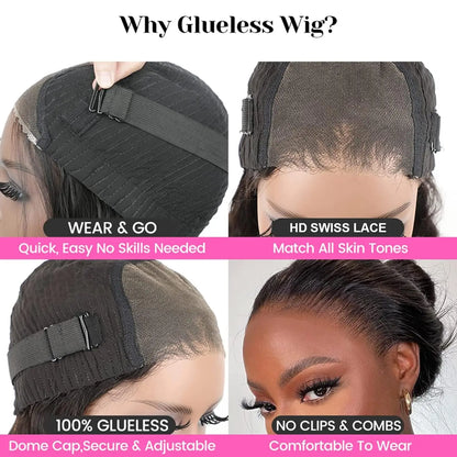 Wear and Go Glueless Wig Pre Plucked Pre Cut 4x4 Lace Closure Wig Kinky Straight Lace Front Wigs Human Hair Wig for Women