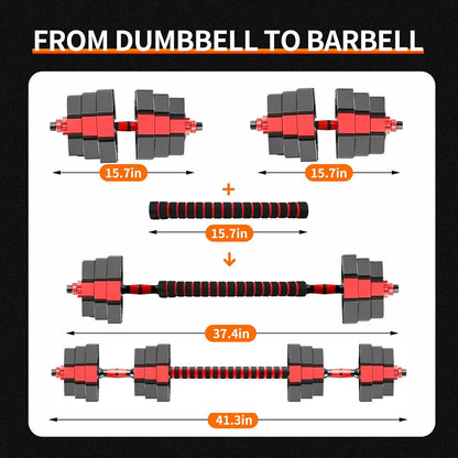 Adjustable Dumbbell Set 2 in 1 Convertible Barbell 5.5-44lbs Rubber Coated Dumbbell Home Gym Weight Training Fitness Equipment
