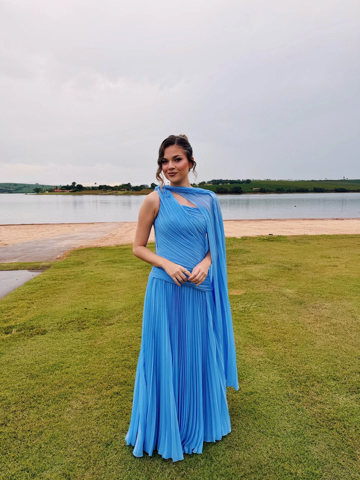 Galarity Customized Pleated Evening Dress One Shoulder Cape A Line Formal Prom Dress Bridesmaid Dress Elegant Party Dress