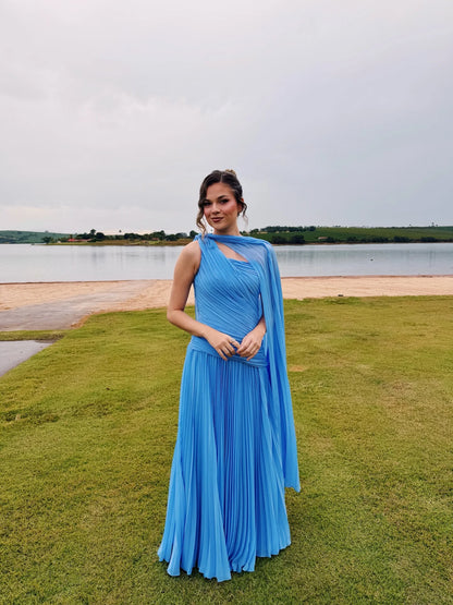 Galarity Customized Pleated Evening Dress One Shoulder Cape A Line Formal Prom Dress Bridesmaid Dress Elegant Party Dress