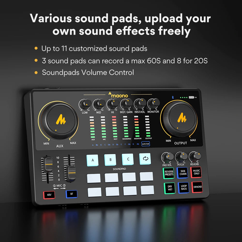 MAONO AME2 Audio Interface Mixer Podcast Studio Console with XLR Input 48V Phantom Power for PC Podcast Recording Live Streaming